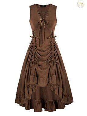 Steampunk Lace Up Dress Renaissance Gothic Ruffled Sleeveless